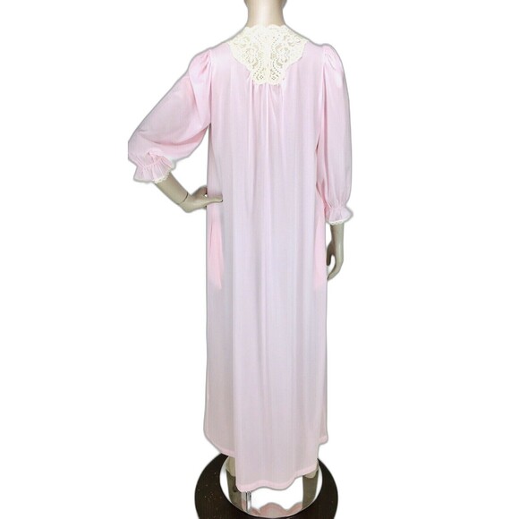 Vintage Miss Elaine Pink Nylon Lace Trim Button-Down Peignoir Robe Size Medium - Picture 7 of 12